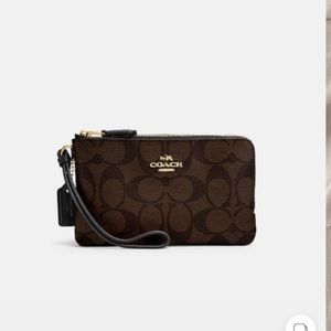 Coach Double Corner Zip Wristlet In Signature Canvas